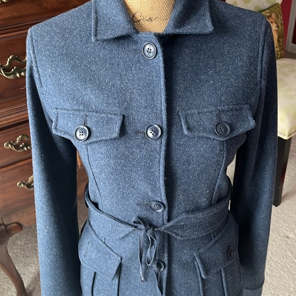 Very smart yet very stylish ladies blue button down jacket with belt. - Picture 2 of 5